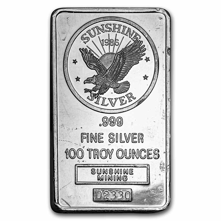 Buy 100 oz Silver Bar - Sunshine (1986/Vintage/Pressed) | APMEX